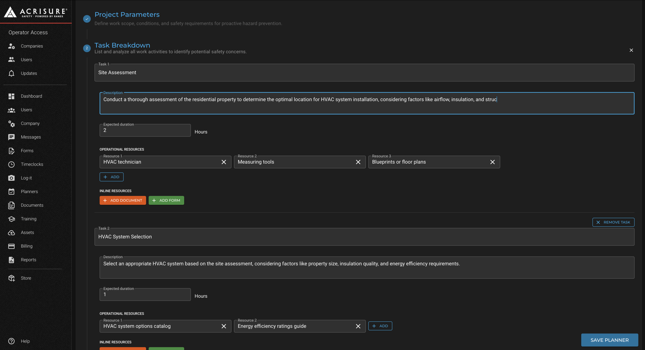 Edit Safety Plan Overview